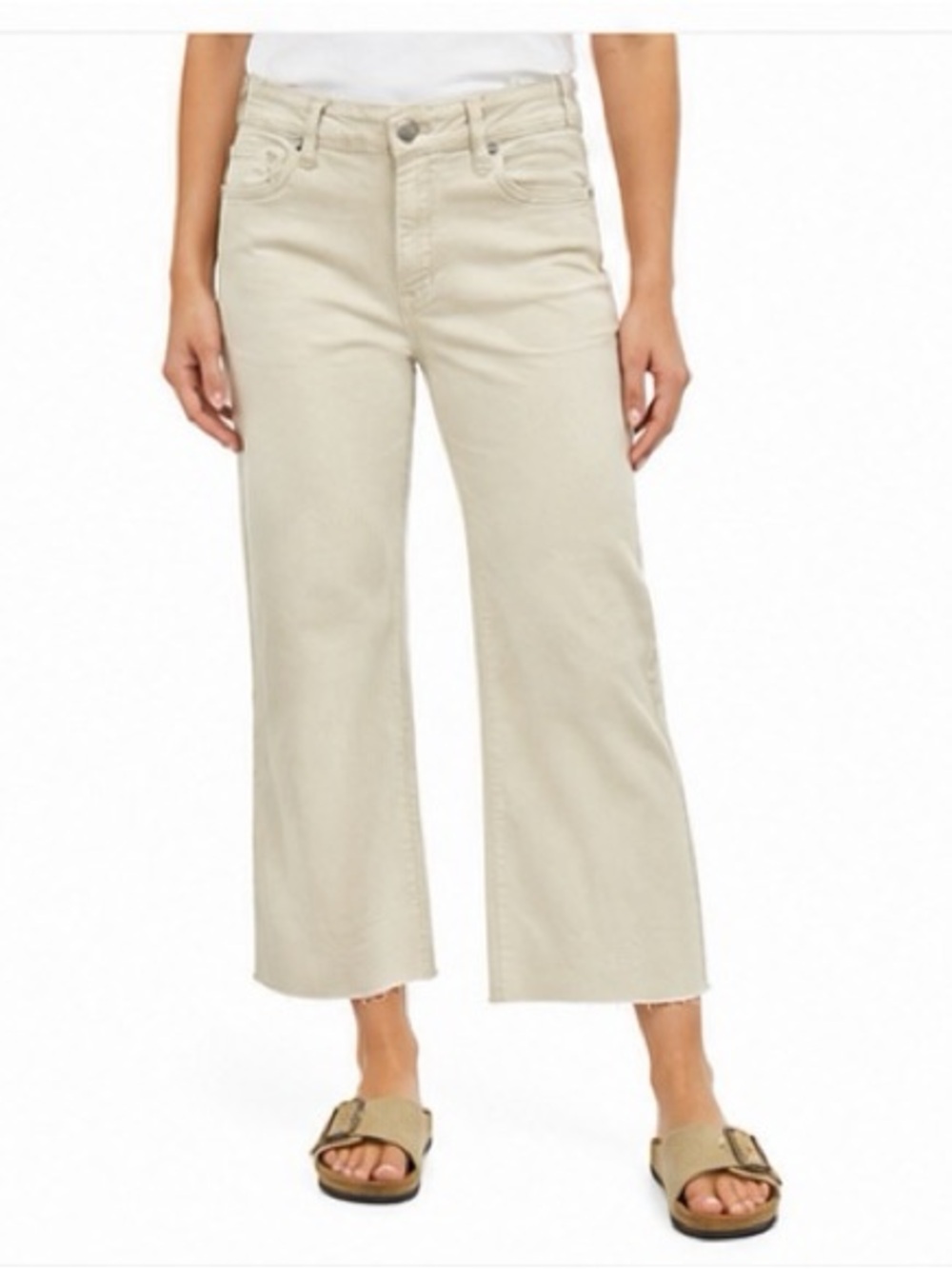 Just USA Cropped Wide-Leg Jeans in Light Beige